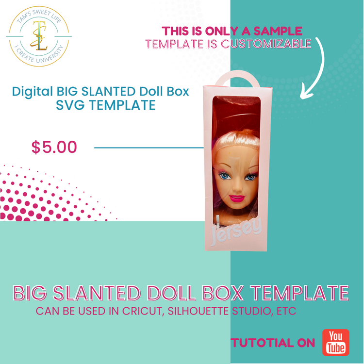 Digital BIG Slanted Doll Box Party Favor Template - Instant Download