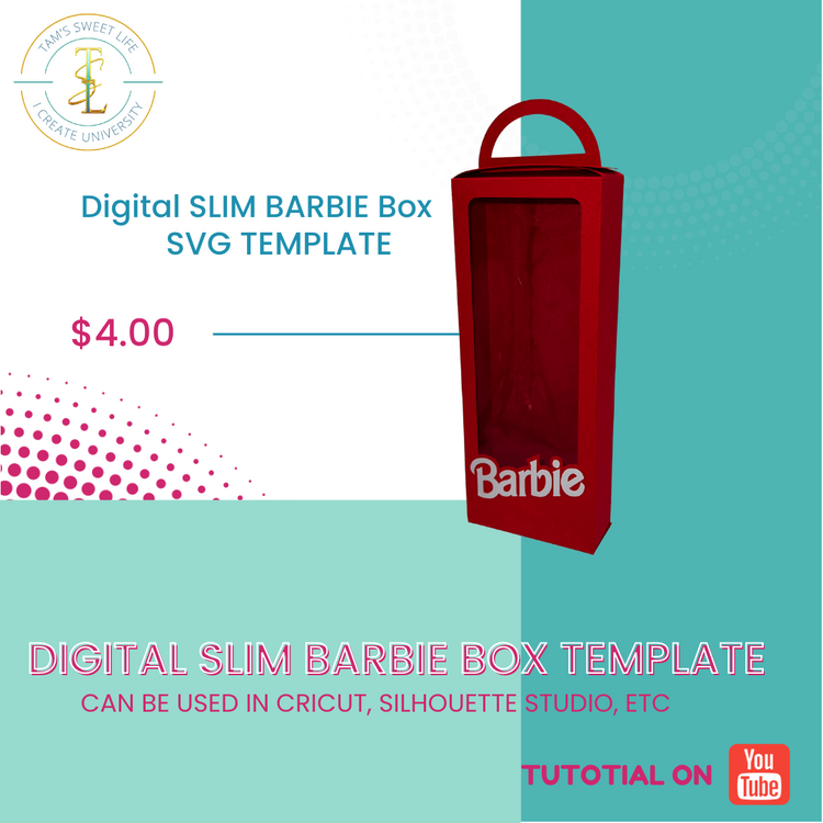 Digital Slim Barbie Box Template SVG - Instant Download