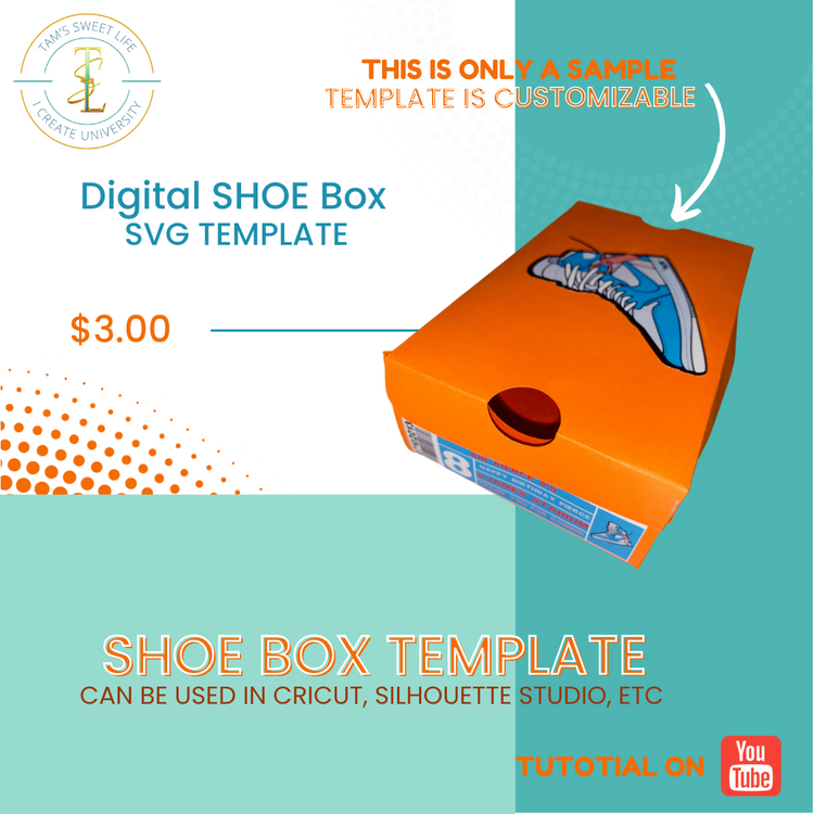 Digital Mini Shoe Box Template SVG (Box Template Only) - Instant Download