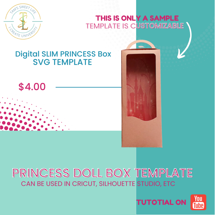 Digital Princess Doll Box Template SVG - Instant Download